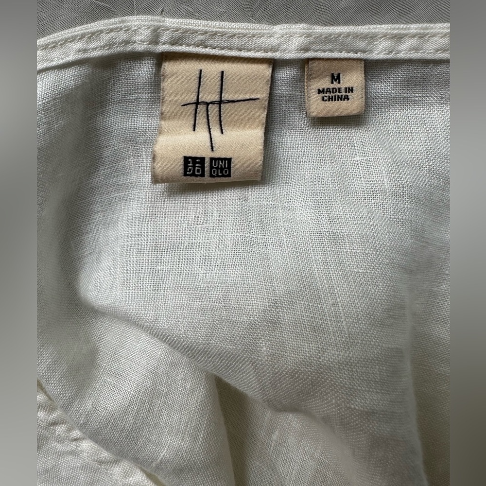 Uniqlo Premium 100% Linen Boho Long-Sleeve tunic Dress coverup Size M off-white - Picture 6 of 7